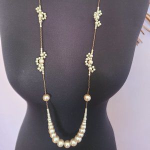 Robin Goodfellow Designs | Long Lace Glass Pearl Necklace Almond Pearls